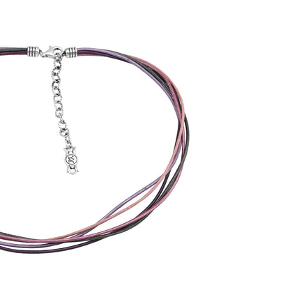 Sterling Silver Pink Leather 5 Strand Necklace, 17 to 20 Inches