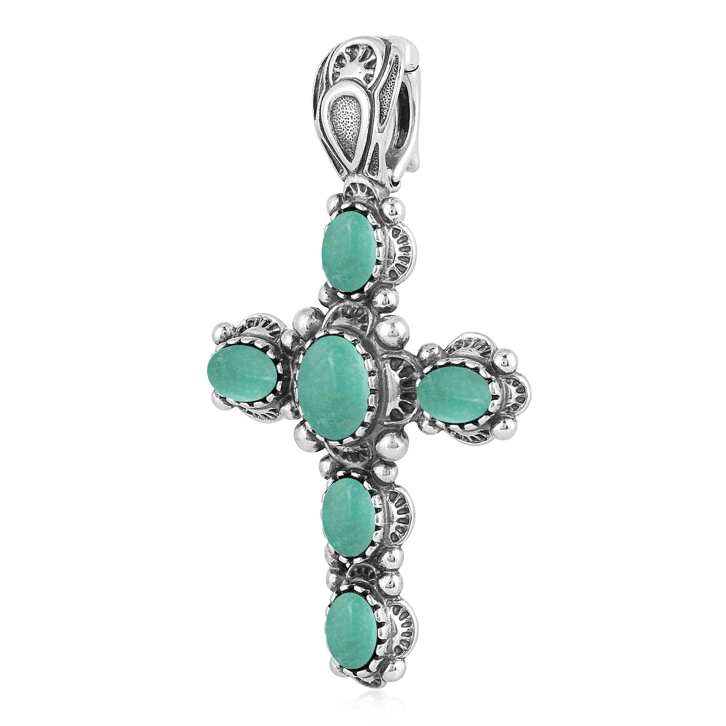 EXCLUSIVELY OURS! Sterling Silver Green Turquoise Cross Design Pendant Enhancer