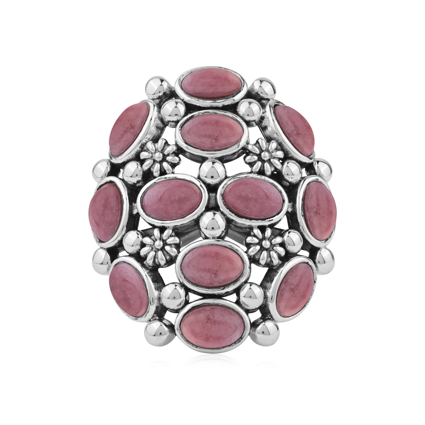  Sterling Silver Rhodonite Oval 12-Stone Cluster Ring