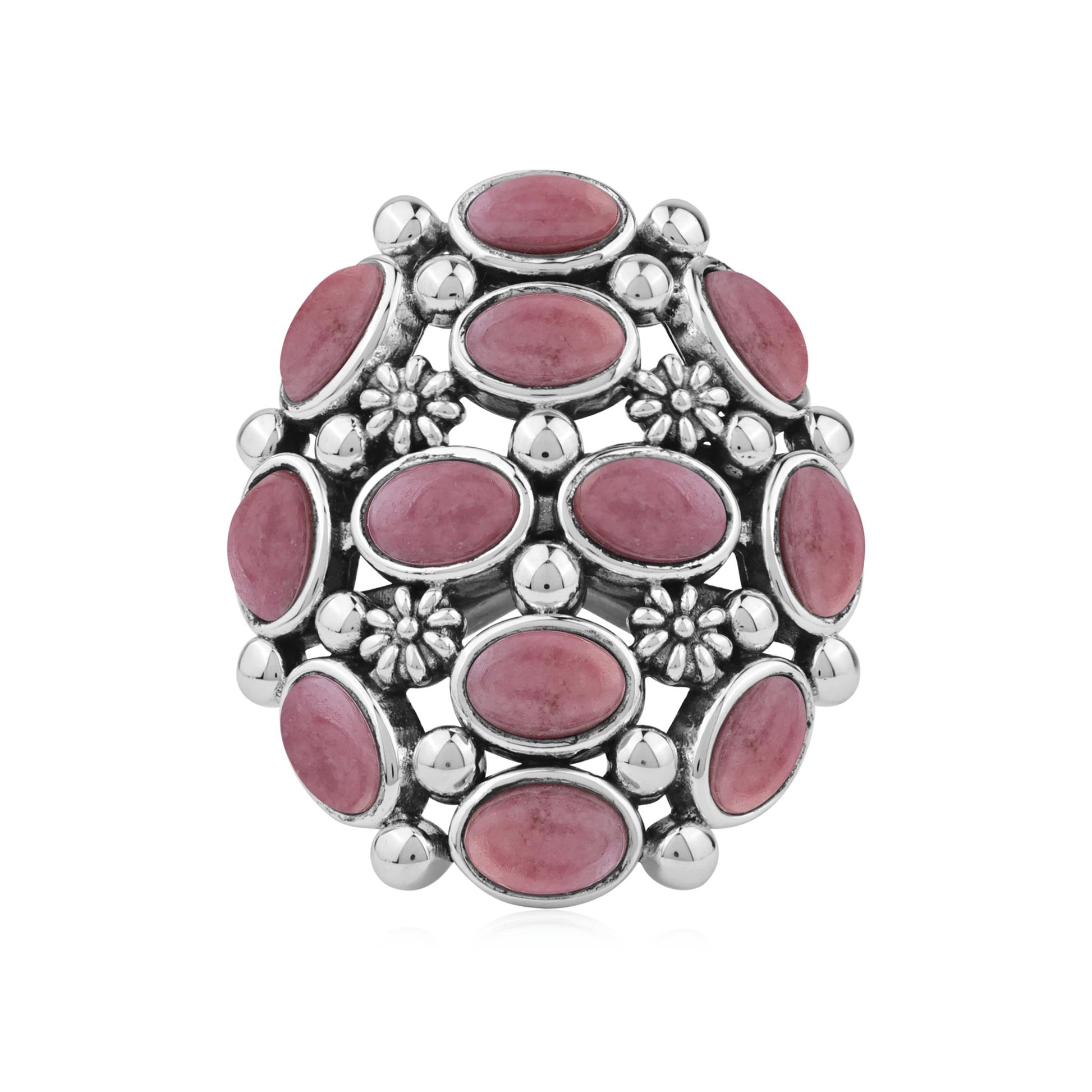  Sterling Silver Rhodonite Oval 12-Stone Cluster Ring
