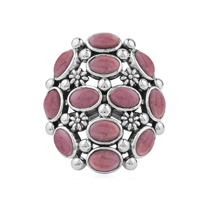  Sterling Silver Rhodonite Oval 12-Stone Cluster Ring