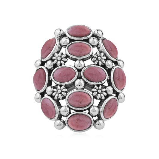  Sterling Silver Rhodonite Oval 12-Stone Cluster Ring