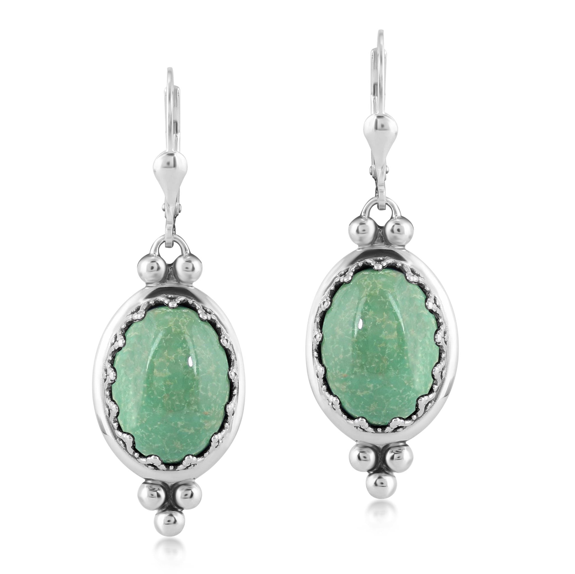 Sterling Silver Green Turquoise Crown Detail Lever Back Earrings