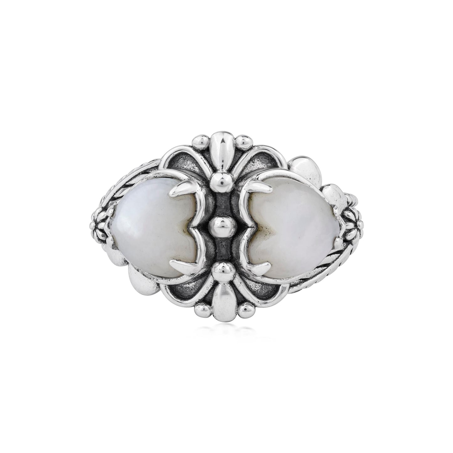 EXCLUSIVELY OURS! Sterling Silver White Mother of Pearl Double Heart Ring, Sizes 5 to 11