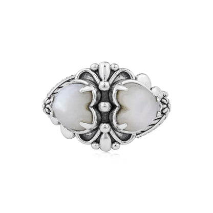 EXCLUSIVELY OURS! Sterling Silver White Mother of Pearl Double Heart Ring, Sizes 5 to 11