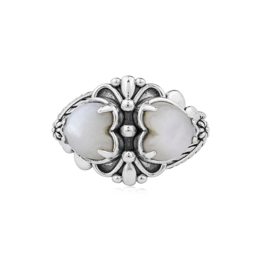 EXCLUSIVELY OURS! Sterling Silver White Mother of Pearl Double Heart Ring, Sizes 5 to 11