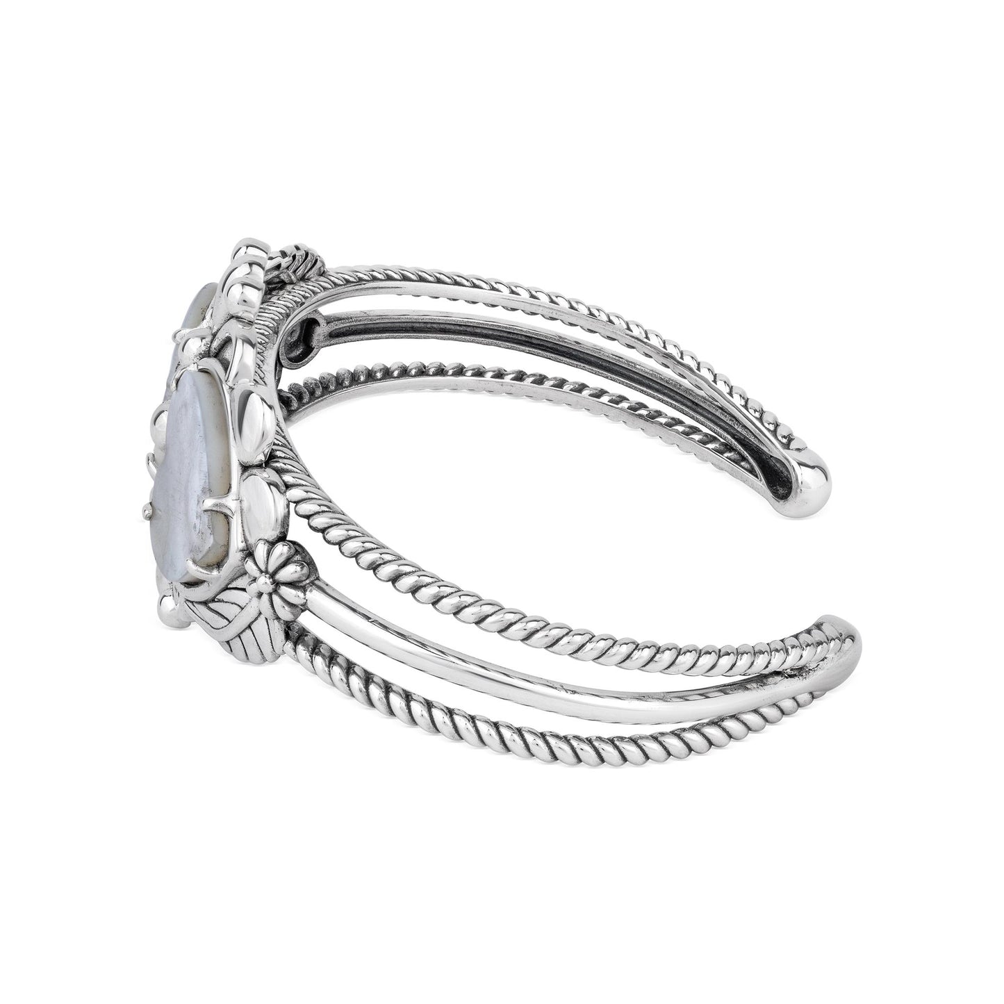 EXCLUSIVELY OURS! Sterling Silver White Mother of Pearl Double Heart Cuff Bracelet, Sizes Small to Large