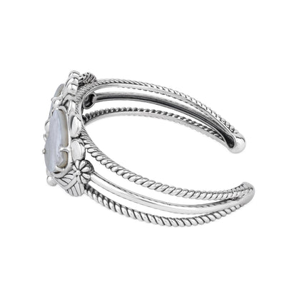 EXCLUSIVELY OURS! Sterling Silver White Mother of Pearl Double Heart Cuff Bracelet, Sizes Small to Large