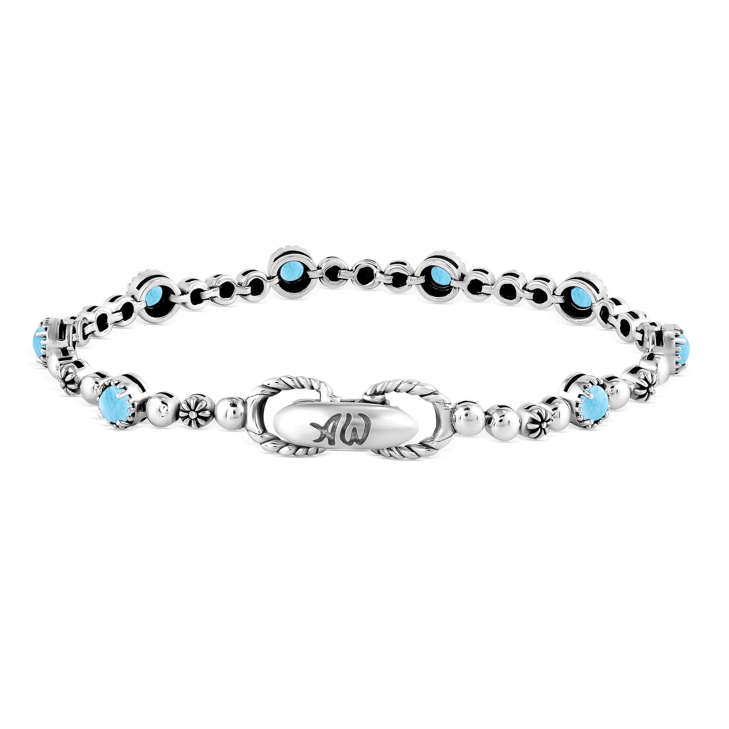 Sterling Silver Larimar Round Beaded Bracelet