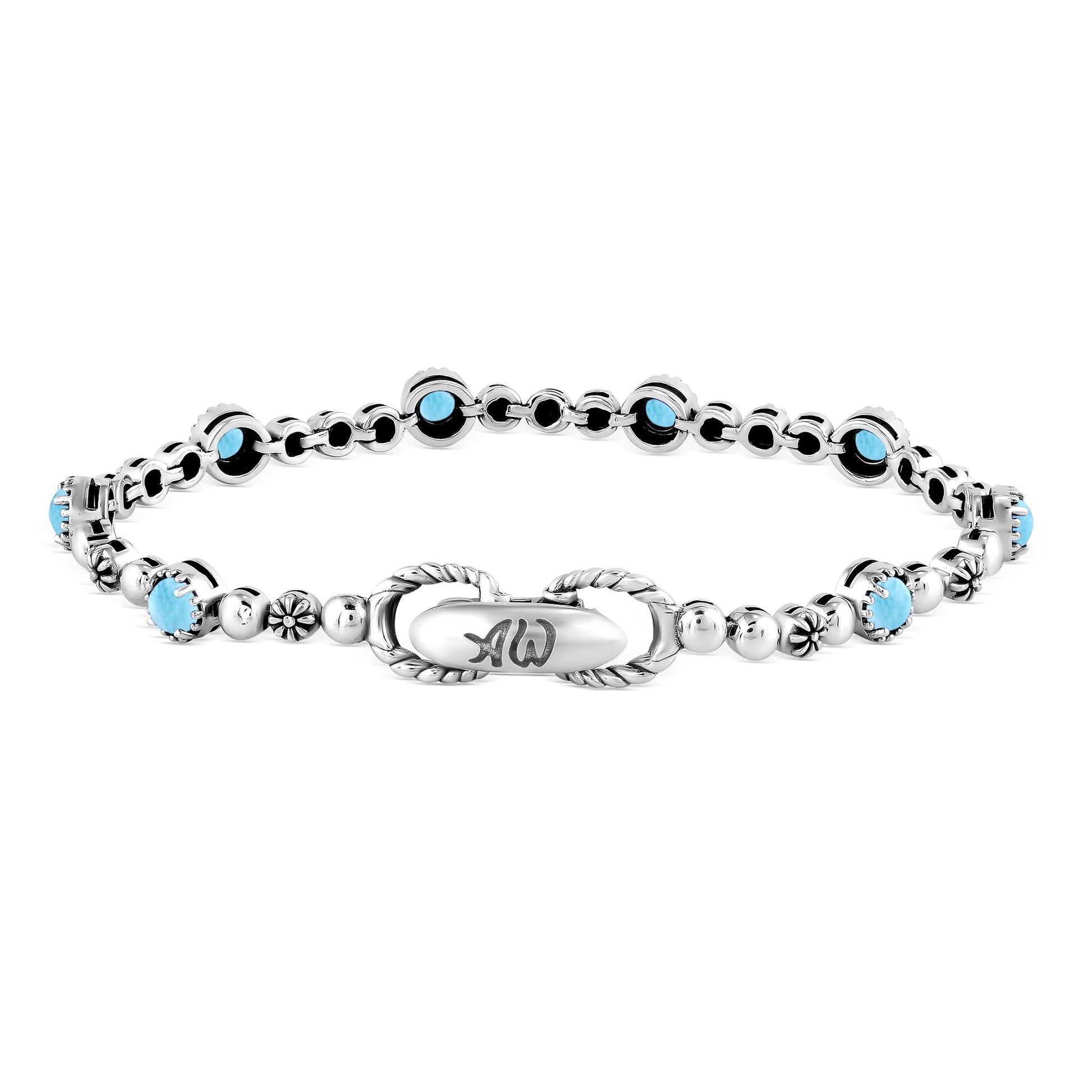 Sterling Silver Larimar Round Beaded Bracelet