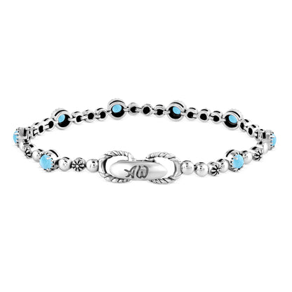 Sterling Silver Larimar Round Beaded Bracelet
