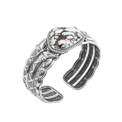 Sterling Silver Wild Horse Magnesite Gemstone Butterfly Hinged Cuff Bracelet