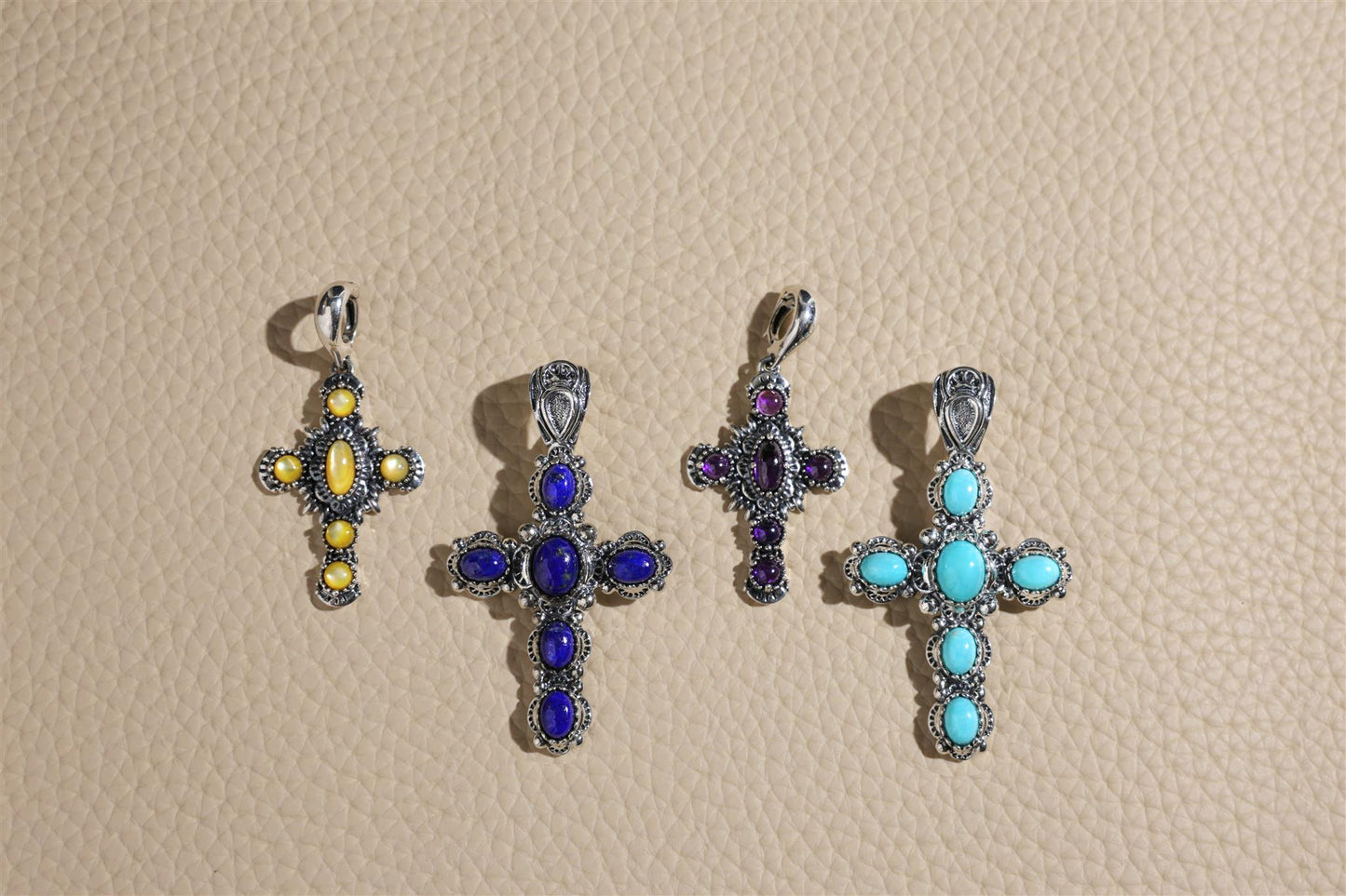 Sterling Silver Blue Lapis Cross Pendant Enhancer