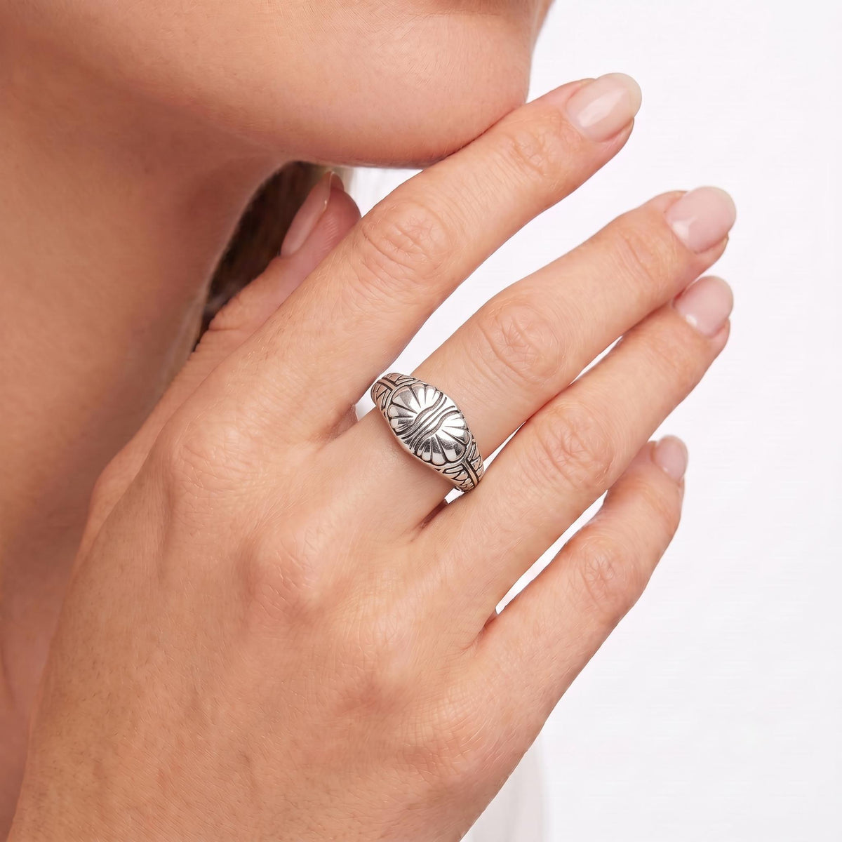 Sterling Silver Etched Ring, Sizes 5  and 6