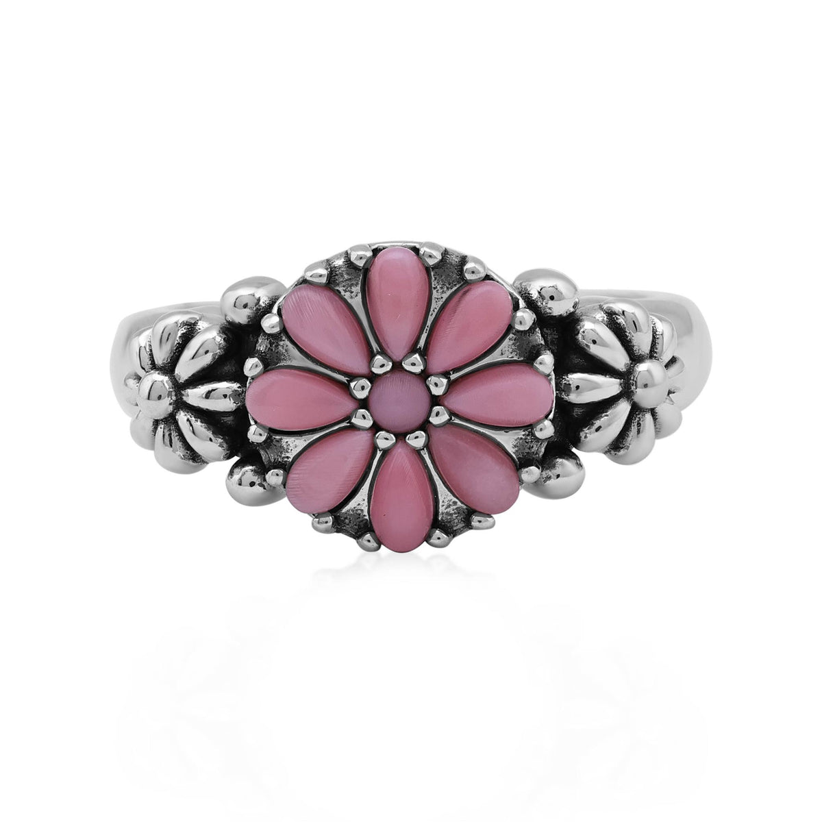 Sterling Silver Pink Concha Shell Cluster Flower Ring