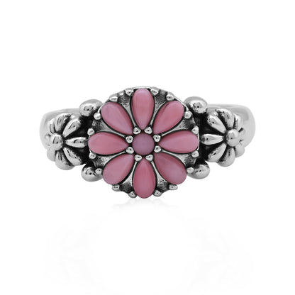 Sterling Silver Pink Concha Shell Cluster Flower Ring