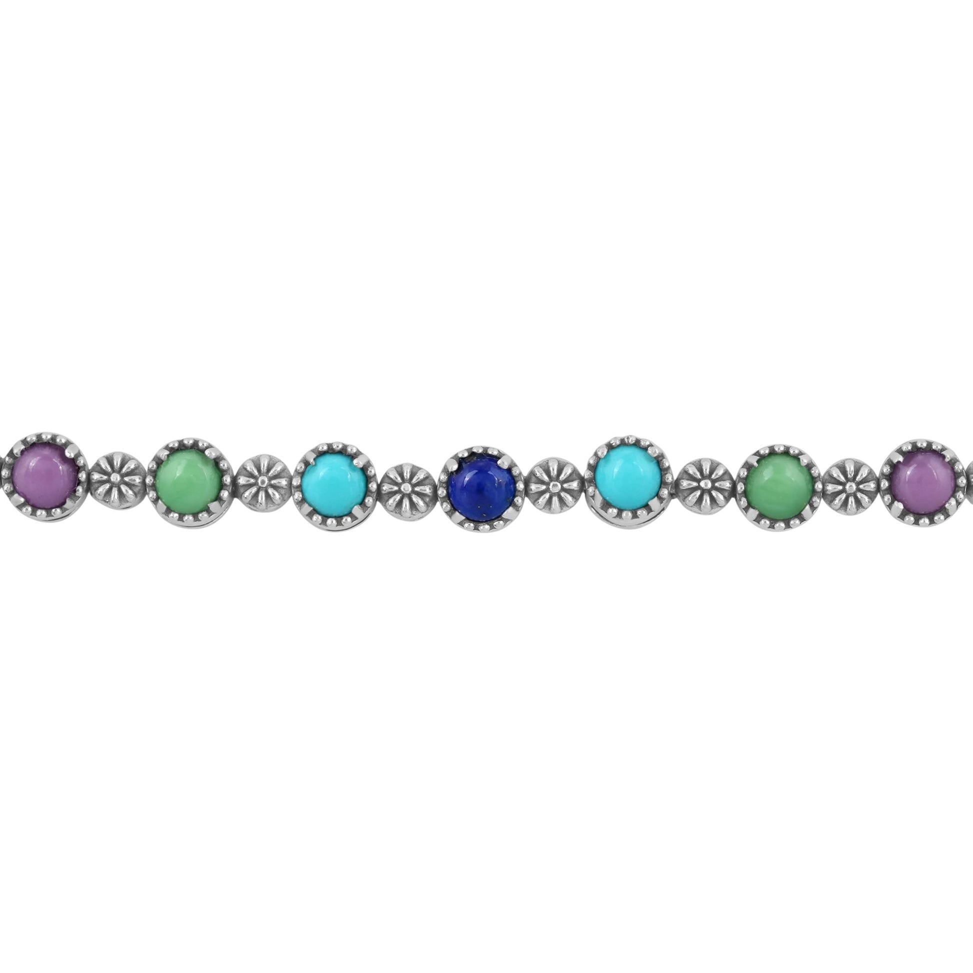 Sterling Silver Phosphosiderite, Turquoise, Variscite and Lapis Adjustable Friendship Bracelet