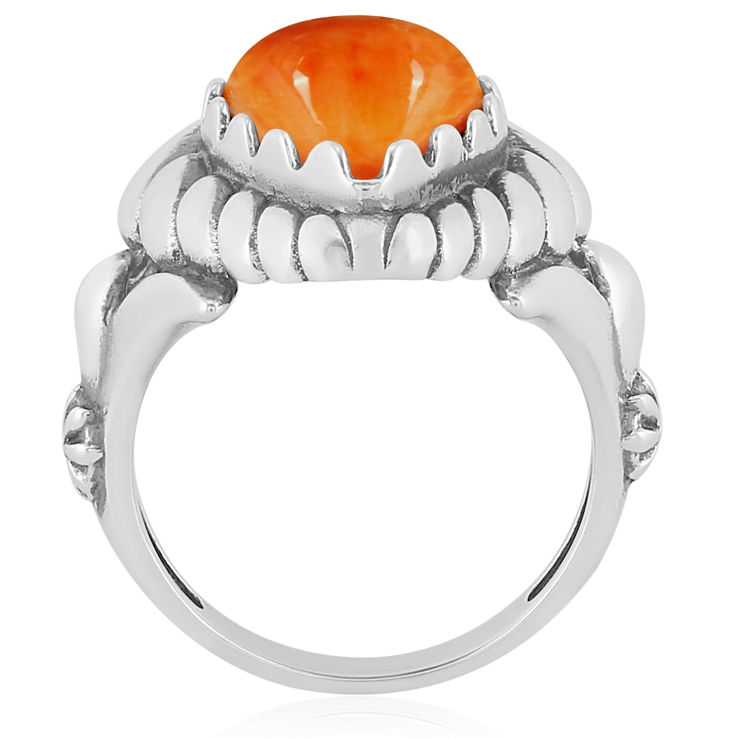 Sterling Silver Orange Spiny Oyster Pear Cut Rope Ring
