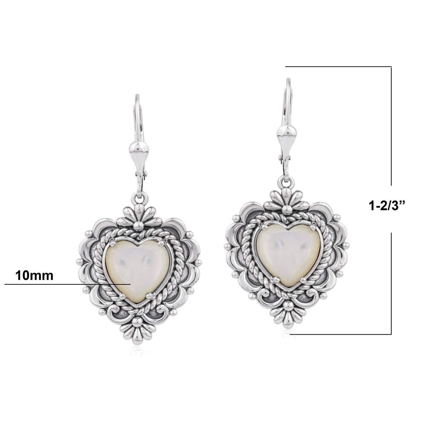 EXCLUSIVELY OURS! Sterling Silver White Mother of Pearl Heart Lever Back Earrings