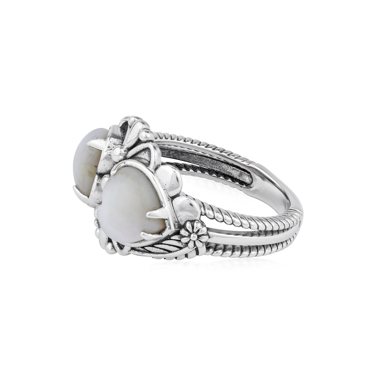 EXCLUSIVELY OURS! Sterling Silver White Mother of Pearl Double Heart Ring, Sizes 5 to 11