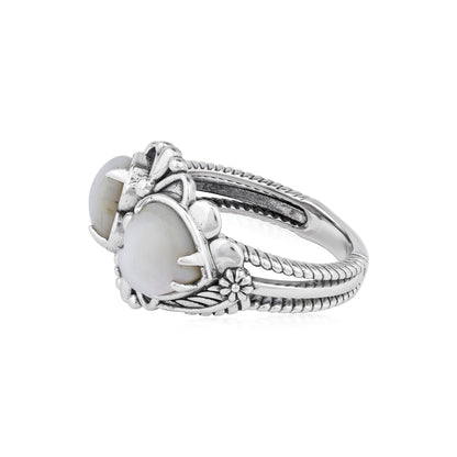 EXCLUSIVELY OURS! Sterling Silver White Mother of Pearl Double Heart Ring, Sizes 5 to 11