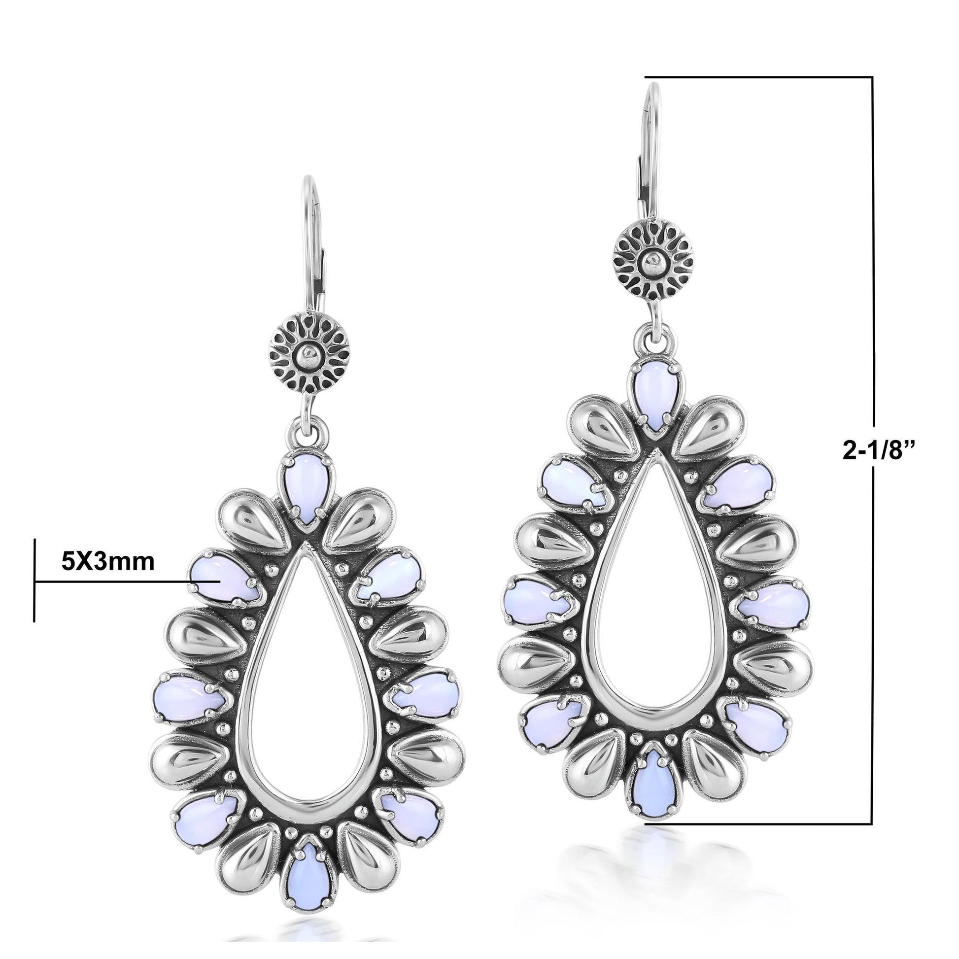 Sterling Silver Blue Lace Agate Open Teardrop Pear-Cut Dangle Earrings