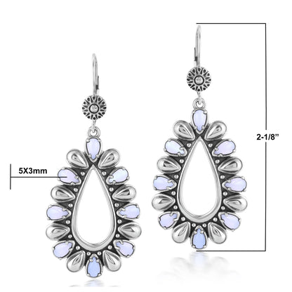 Sterling Silver Blue Lace Agate Open Teardrop Pear-Cut Dangle Earrings