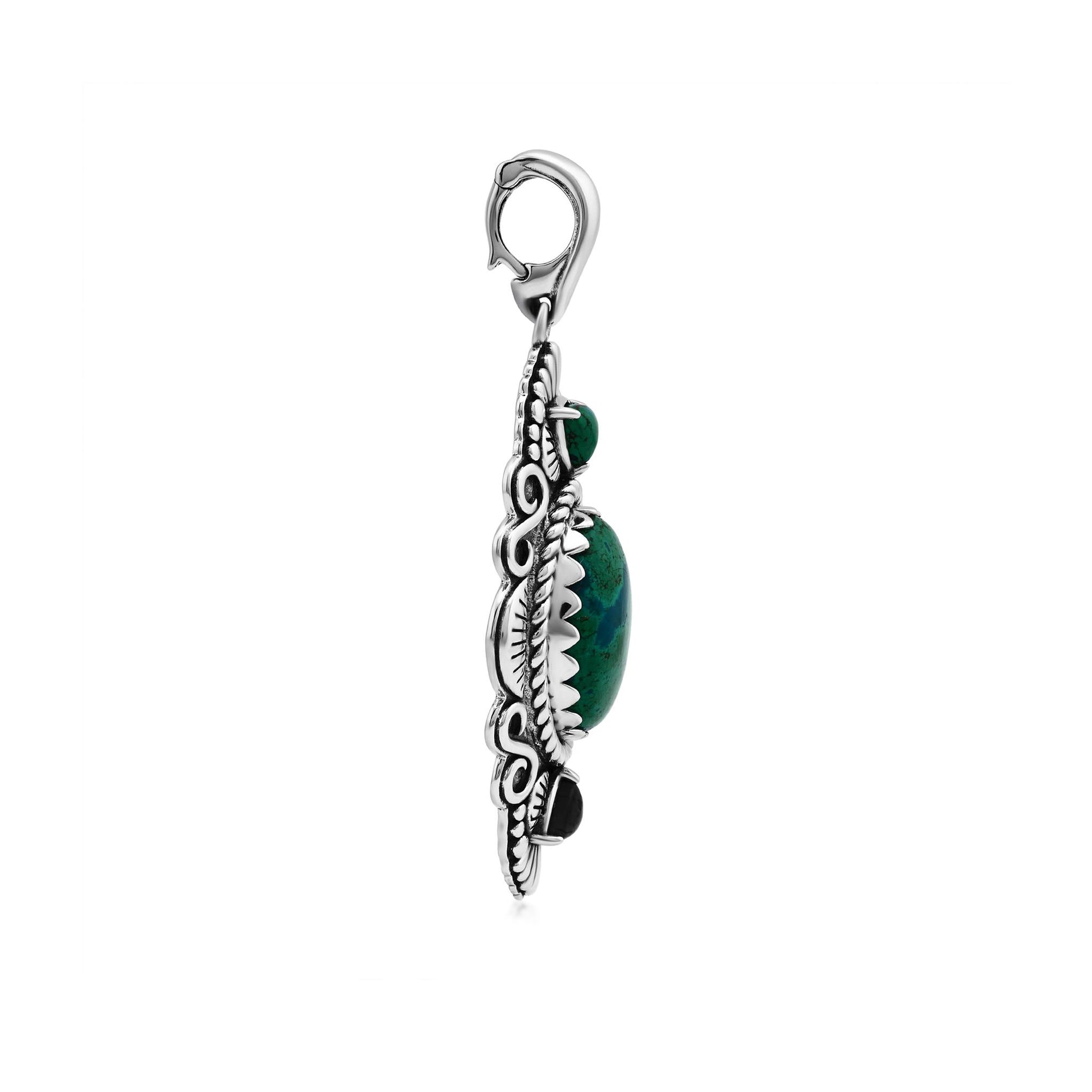 Sterling Silver Chrysocolla Oval and Trillion Gemstone Rope Pendant Enhancer 