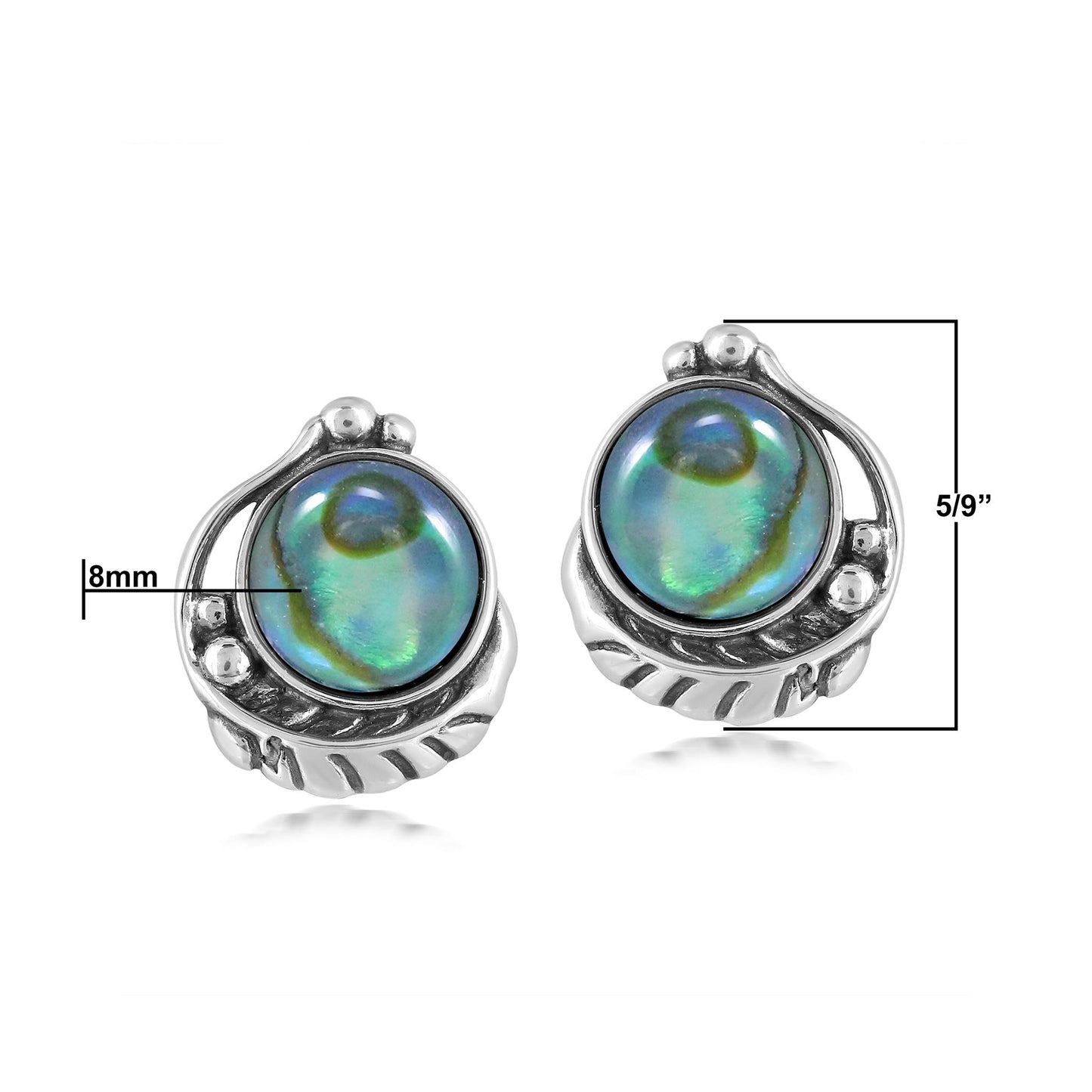 Sterling Silver Abalone Shell Leaf Design Button Earrings