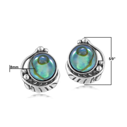 Sterling Silver Abalone Shell Leaf Design Button Earrings