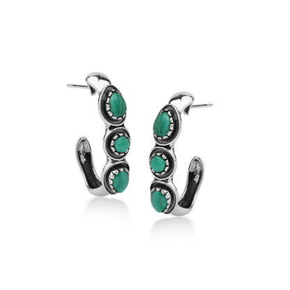 EXCLUSIVELY OURS! Sterling Silver Malachite Pear and Round Cut Hoop Earrings