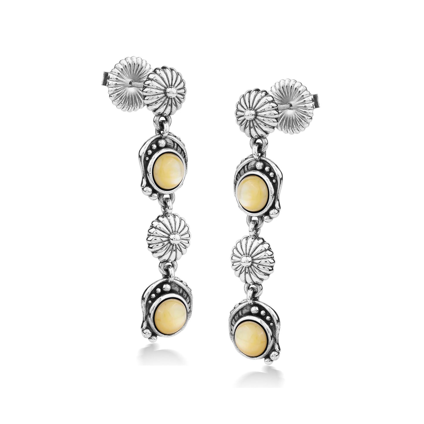 EXCLUSIVELY OURS! Sterling Silver Yellow Mother of Pearl Leaf and Flower Dangle Earrings