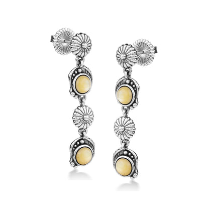 EXCLUSIVELY OURS! Sterling Silver Yellow Mother of Pearl Leaf and Flower Dangle Earrings