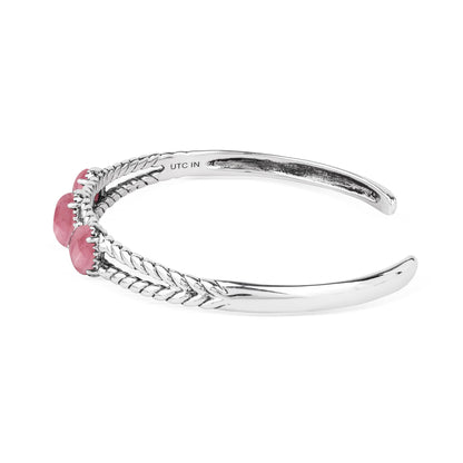 EXCLUSIVELY OURS! Sterling Silver Rhodonite Oval Rope Friendship Cuff Bracelet, Sizes Small to Large