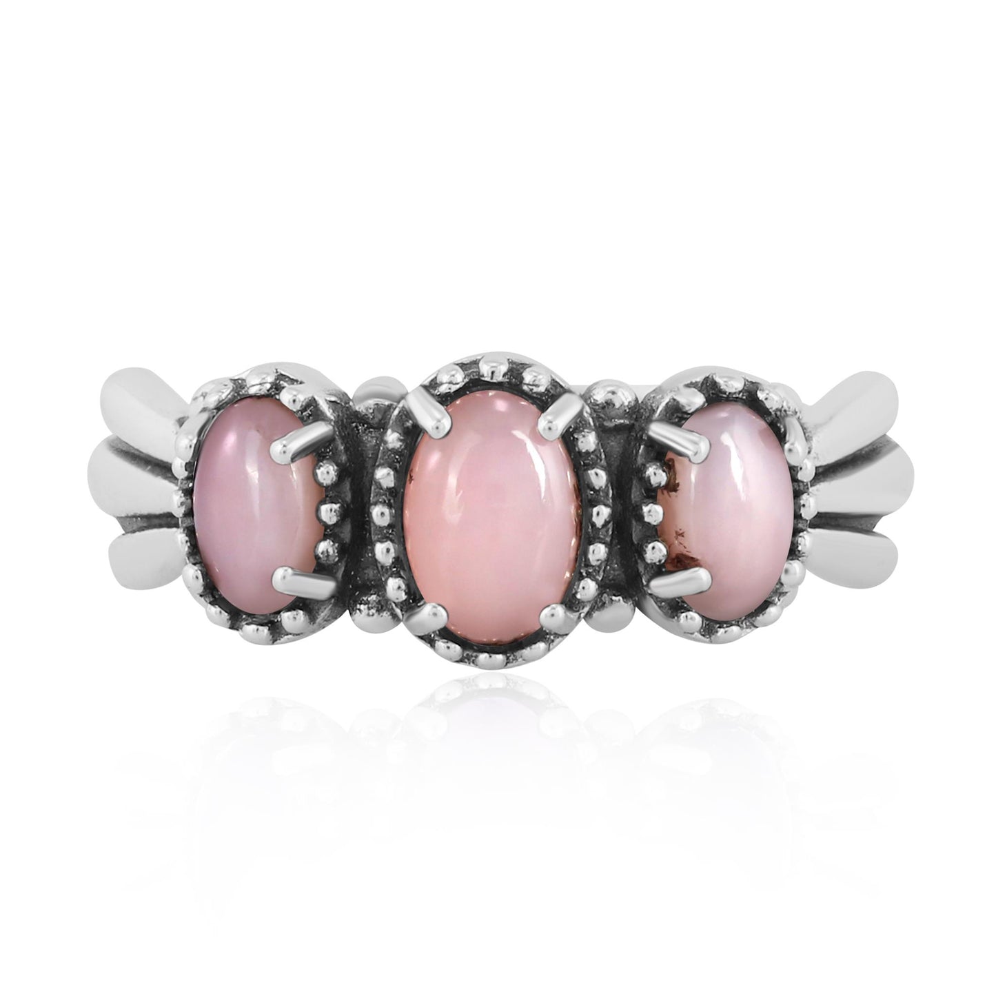 Sterling Silver Pink Opal 3-Stone Fan Ring