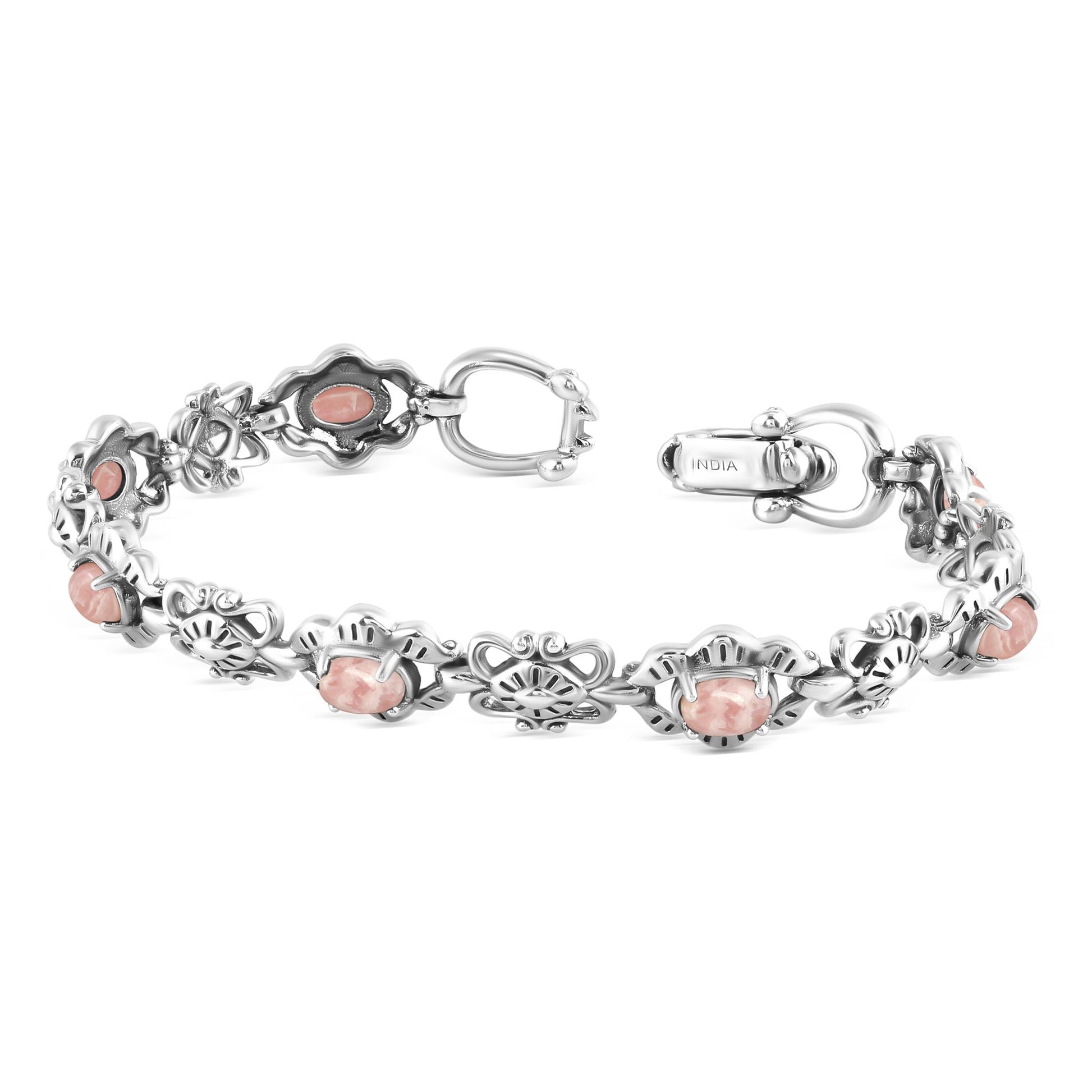 Sterling Silver Rhodochrosite Concha Link Bracelet