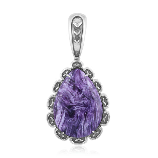 Sterling Silver Charoite Teardrop Pendant Enhancer