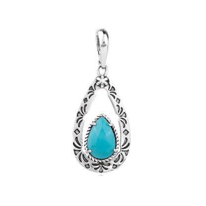 EXCLUSIVELY OURS! Sterling Silver Sleeping Beauty Turquoise Pear Open Teardrop Pendant Enhancer