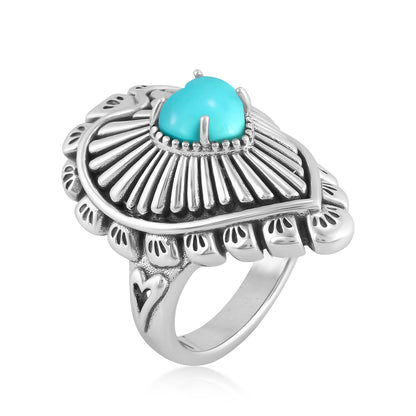 Sterling Silver Sleeping Beauty Turquoise Bold Heart Ring, Sizes 5 to 10