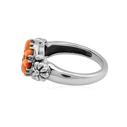 Sterling Silver Orange Spiny Oyster Concha Flower Ring