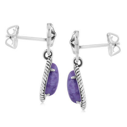 EXCLUSIVELY OURS! Sterling Silver Charoite Pear-Cut Dangle Earrings