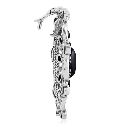 Sterling Silver Black Agate and White Topaz Oval Statement Pendant Enhancer
