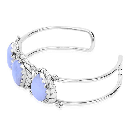 LIMITED EDITION! Sterling Silver Blue Lace Agate Pear Cut Rope Design Cuff Bracelet, Sizes Small to Large
