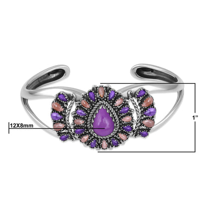 Sterling Silver Phosphosiderite, Rhodochrosite and Amethyst Pear-Shaped Cluster Cuff Bracelet