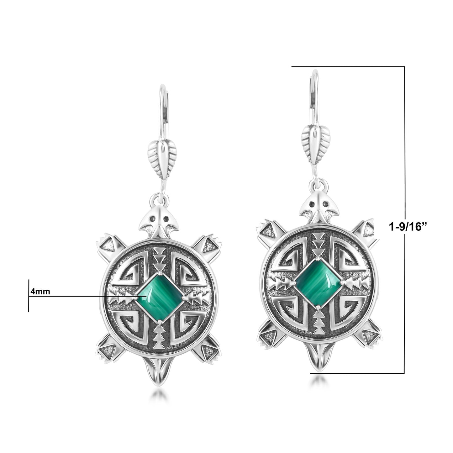 EXCLUSIVELY OURS! Sterling Silver Malachite Turtle Dangle Earrings