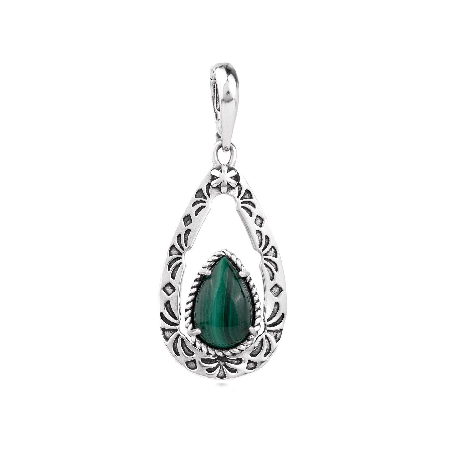 EXCLUSIVELY OURS! Sterling Silver Malachite Pear Open Teardrop Pendant Enhancer