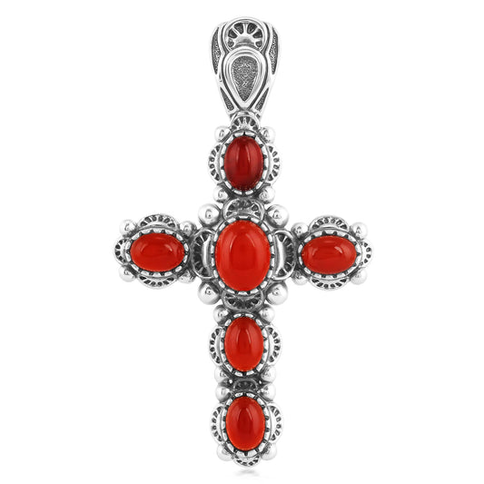 Sterling Silver Red Onyx Gemstone Cross Design Pendant Enhancer