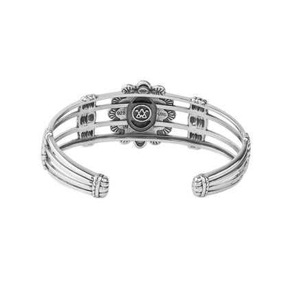  Sterling Silver Black Onyx Oval Scallop Open Cuff Bracelet