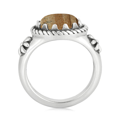 Sterling Silver Picture Jasper East West Ring