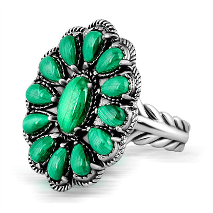 EXCLUSIVELY OURS! Sterling Silver Malachite Flower Cluster Ring, Sizes 5 to 10